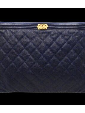 Chanel Caviar Leather Boy Clutch Pouch Navy